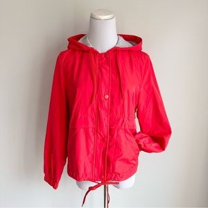 H&M DIVIDED Bright Red Hooded Zip Up Windbreaker Jacket